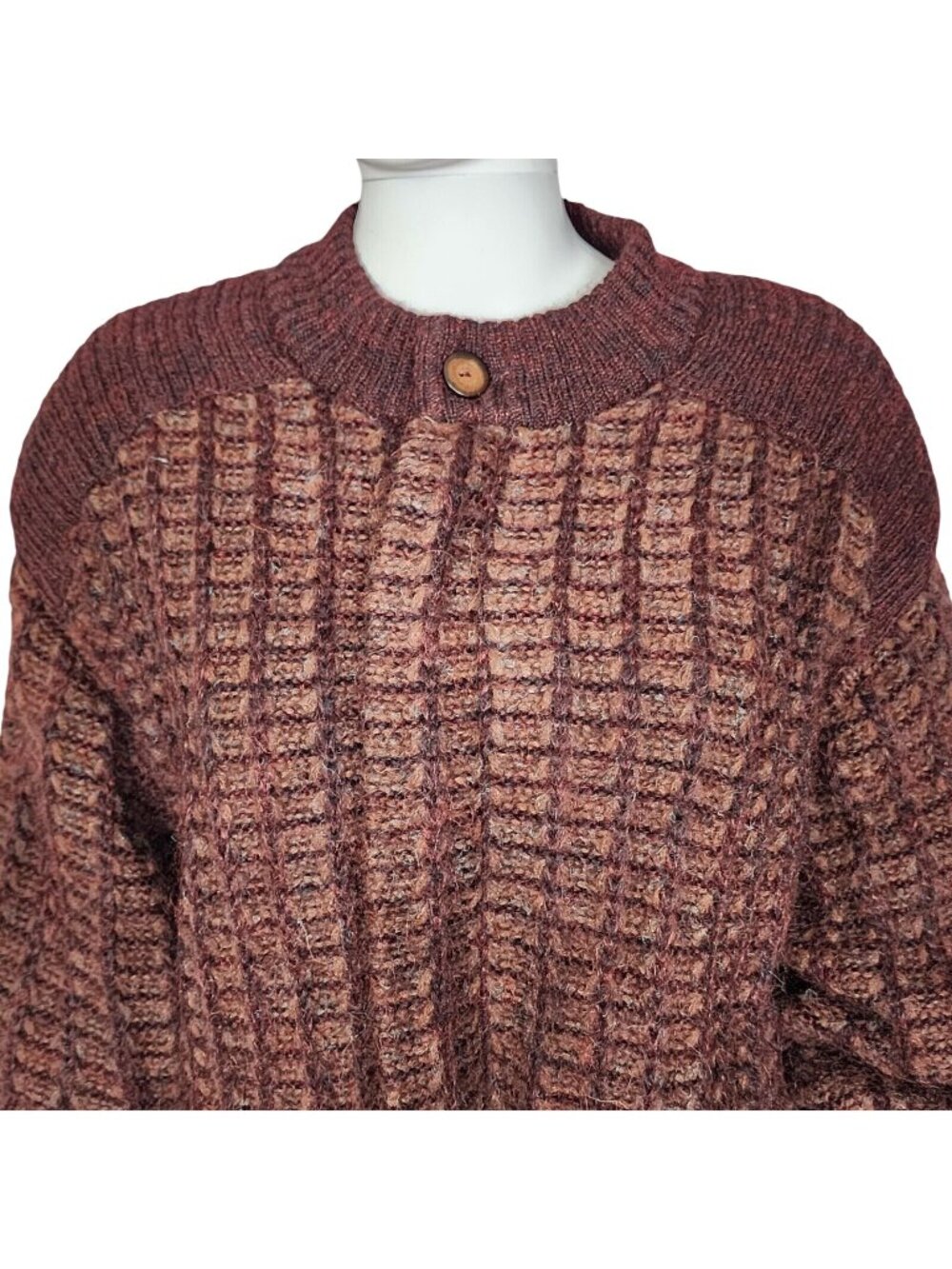 Vintage Avon Celli Italy Waffle Knit Wool Blend Jacket With Plaid Reversible Des